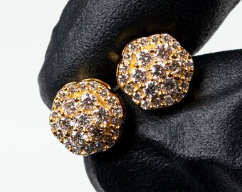 Small 14K Yellow Gold Flower Cluster 0.70Ct Diamond Screw Back Stud Earrings