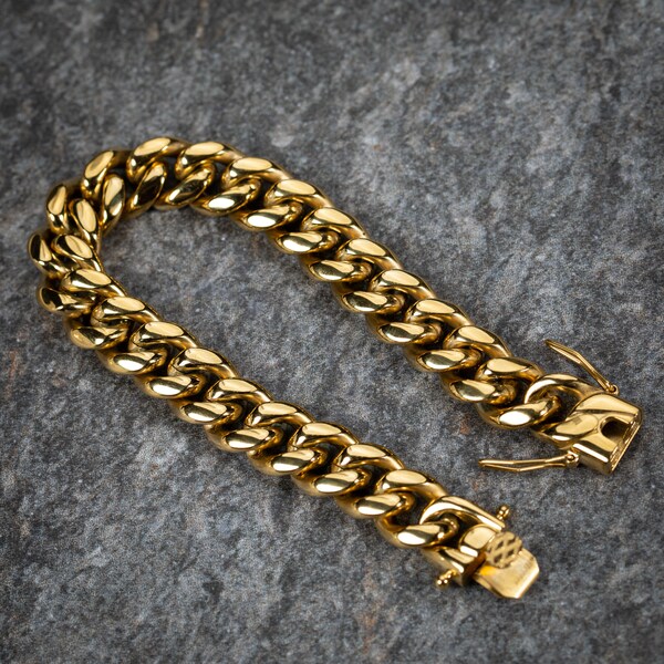Men's Heavy Gold Plated Stainless Steel Hip Hop Miami Cuban Link Bracelet