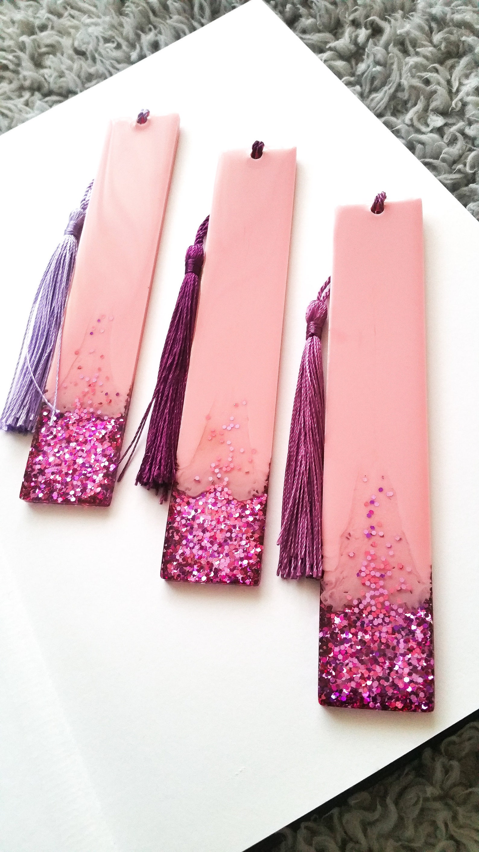 Shiny glitter Pink resin bookmarks. Etsy