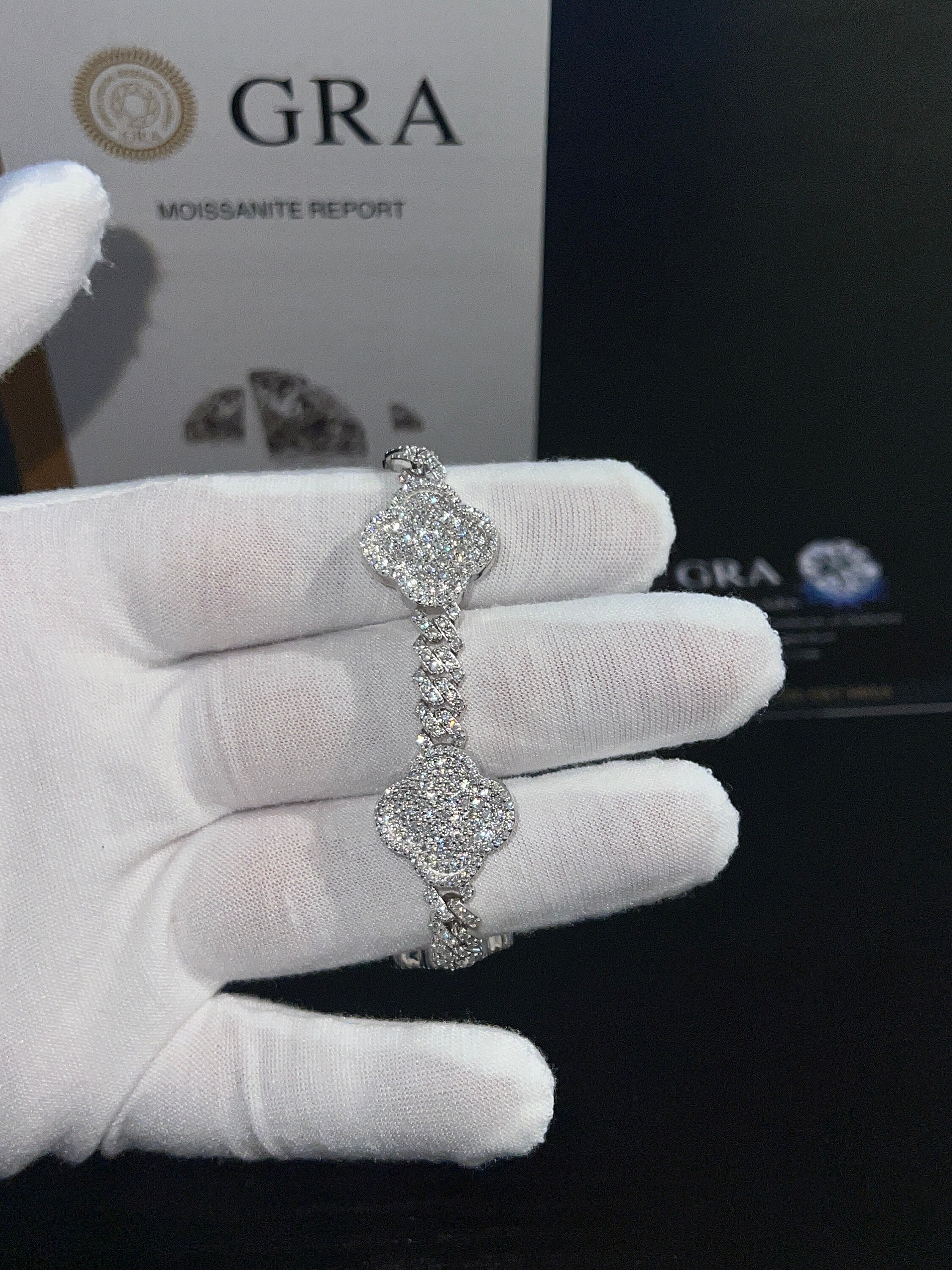 VVS Moissanite Clover Cuban Moissanite Bracelet