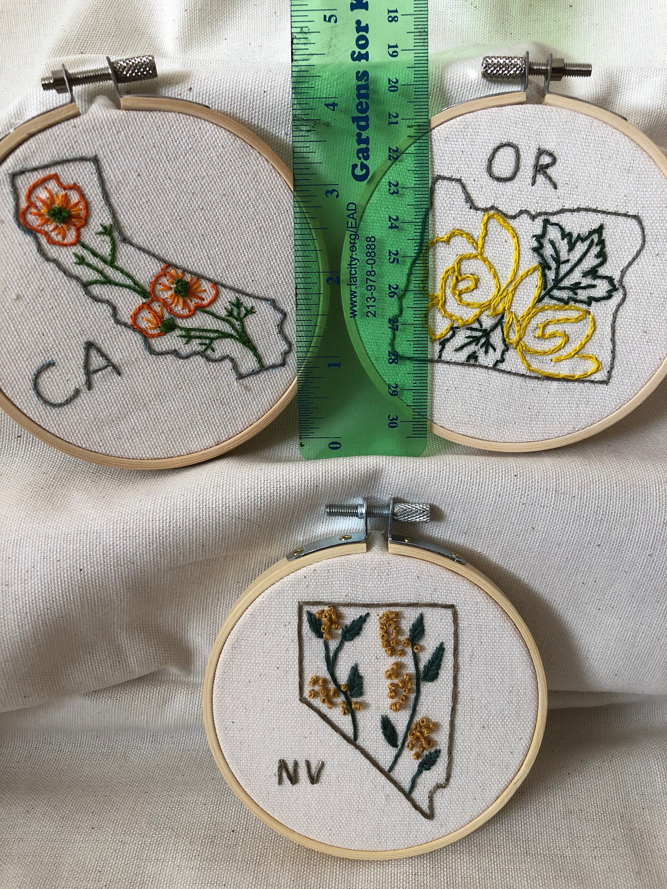 Custom State Flower Embroidery// 50 States// Mini Hoops Etsy
