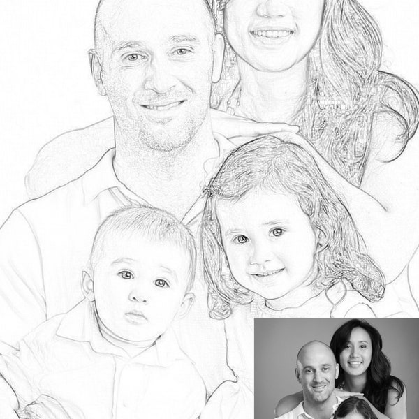 Custom Portrait Sketch From Photo-Digital Art File, Add grandparents to Family Portrait From Multiple Photos,add deceased loved one to photo