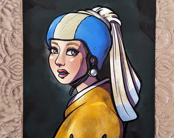 Roller Derby Art Print | Girl with a Pearl Earring Parody, 8x10 Giclee