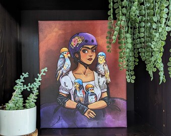 Roller Derby Frida Canvas Art | 8x10in Illustration