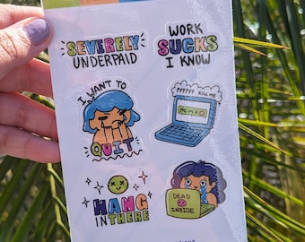 Burnout Sticker Sheet • work sucks stickers