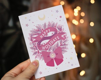 Pink Wreath Holiday Card | Sailor Moon Bow Greeting