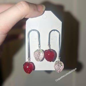 Strawberry earrings, fruit earrings, dangle earrings, handmade jewelry, gifts for her