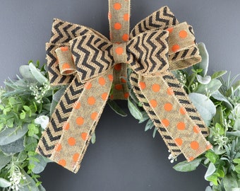 Halloween Wreath Bow, Orange and Black Ribbon, Fall Decor