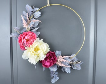 Peony Hoop Wreath, Modern Floral Wreath, Nursery Decor
