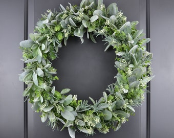 Lambs Ear Wreath, Eucalyptus & Rosemary, Year Round Greenery