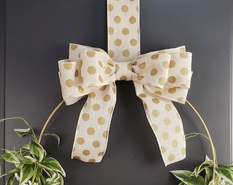 Gold Polka Dot Wreath Bow, French Country Decor