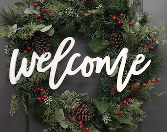 Welcome Wreath, Mixed Pine, Berry, and Pinecone Holiday Decor