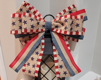 Patriotic Wreath Bow, Americana Decor, July 4th Bow