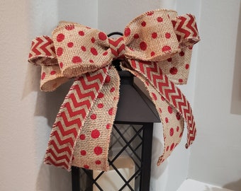 Red Polka Dot Wreath Bow, Zig Zag Wired Ribbon