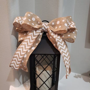 White Zig Zag and Polka Dot Wreath Bow, Wreath Attachments, White French Country Ribbon Bow, White Wreath Bow, Unique Wreath Bow
