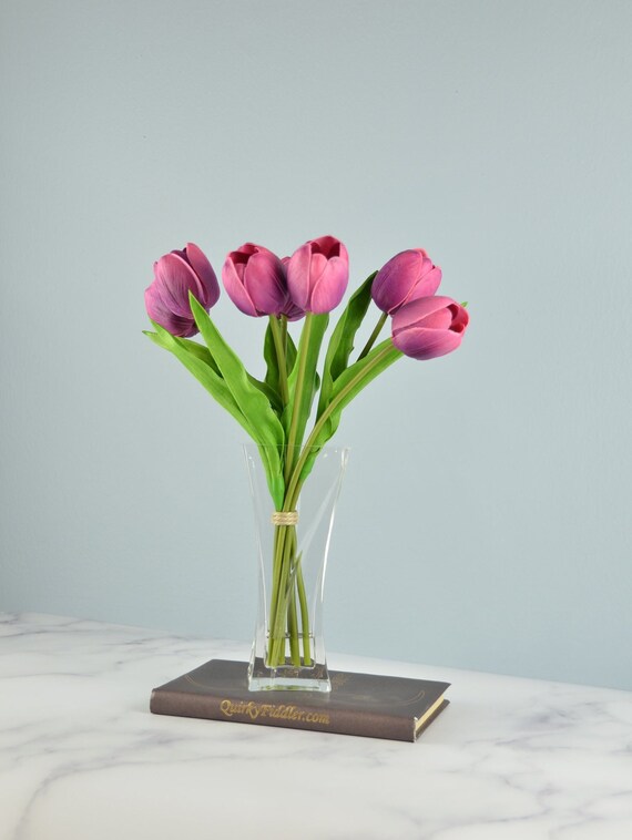 Faux Tulip Flower Arrangement Real Touch Flowers in Glass Etsy