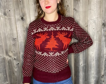 VINTAGE 1950s Clifton Moose Novelty Sweater / New York / Sportswear / Pin Up / Knit / Viva / Vegas / Made In USA / Rockabilly / True Vintage