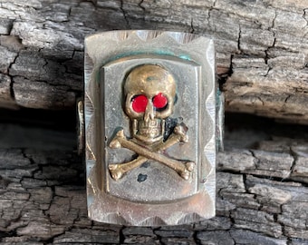 Vintage 1950s Crossbones Skull Biker Ring - Size 9