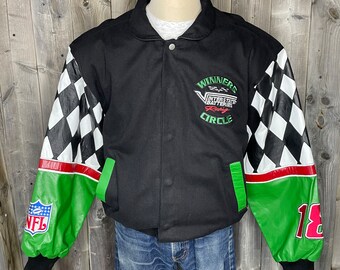 VINTAGE 2000s Jeff Hamilton Racing Collection Jacket / NFL / Winners Circle / Streetwear / Sportswear / Leather Sleeves / Y2K / Dead Stock