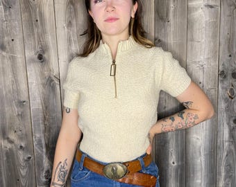 VINTAGE 1970s Miss Scotch English Top Pullover Shirt / Polo / Cable Knit Sweater / Women’s Shirt / Rockabilly / Pin-Up / NOS / True Vintage