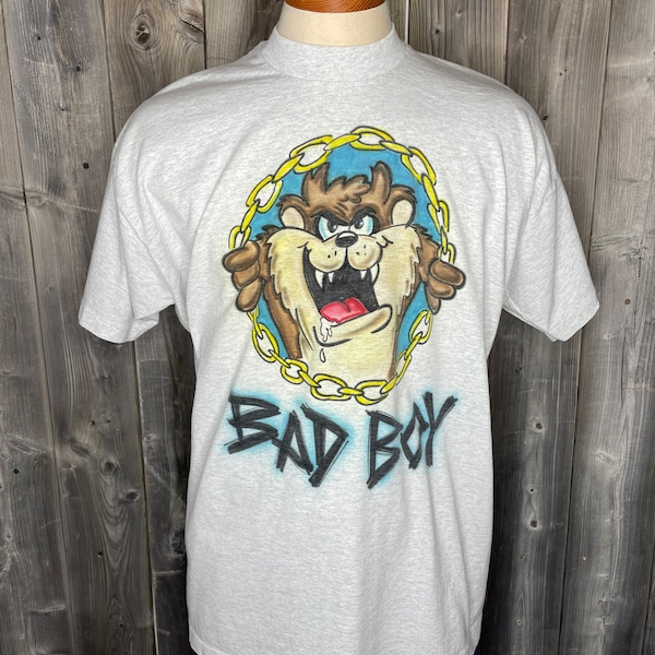 VINTAGE 1990s Taz Bad Boy T-Shirt Airbrush / Theme From Cops / Whatcha Gonna Do When They Come For You?? / Made in USA / Single Stitch