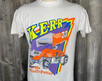 VINTAGE 1990s Frankie Kerr Sprint Car T-shirt / Mc Bride Shoff & Fetter / Rennwagen-T-Shirt / Neonfarben / Ford / Made In USA / Single Stitch