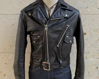 VINTAGE 1980s Brimaco D-Pocket Biker Leather Jacket / Motorcycle Jacket / Rocker / Moto Gear / Rockabilly / Made in Canada / True Vintage