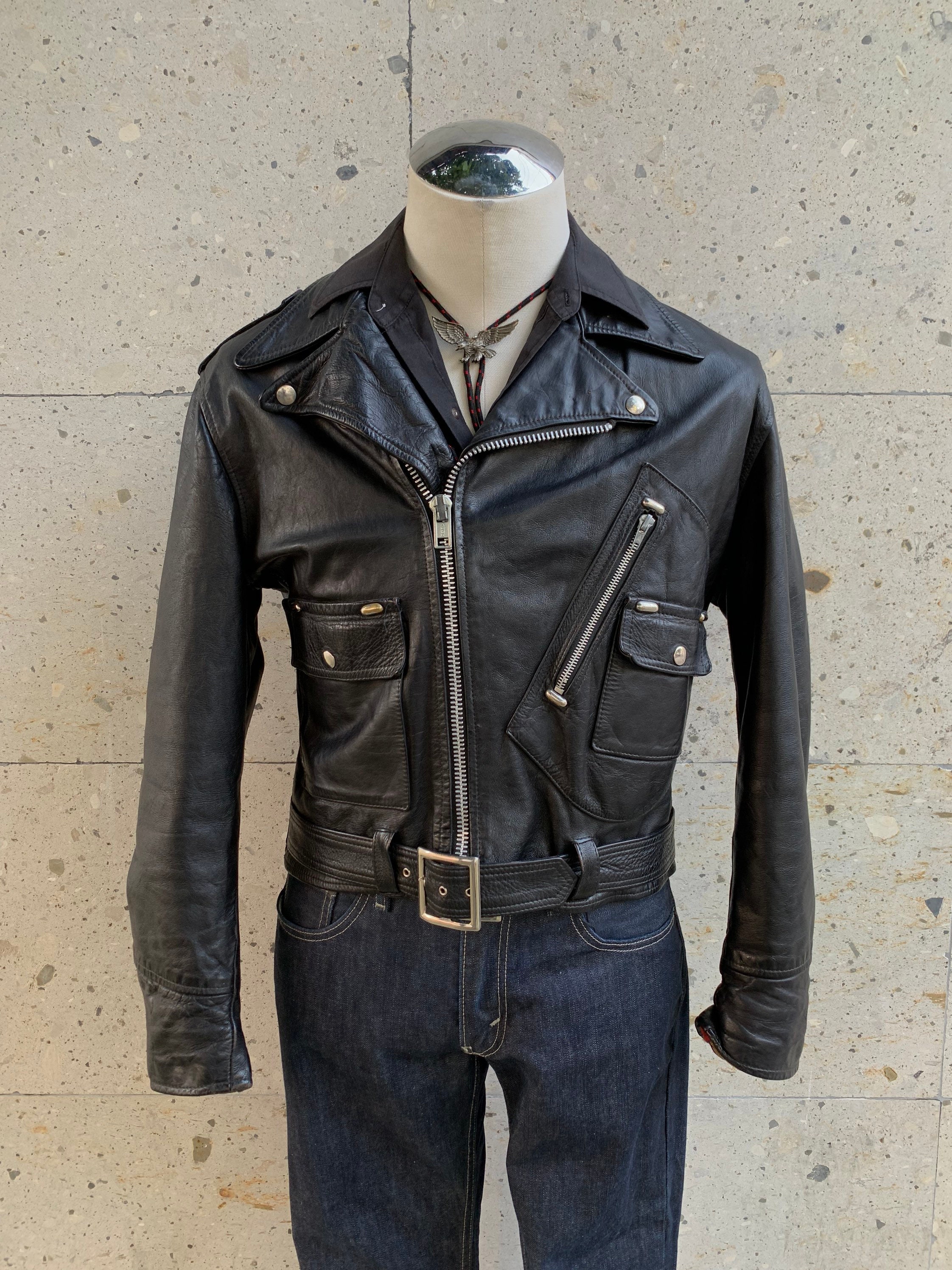 Vintage 1980s Brimaco D-pocket Leather Biker Jacket - Made in