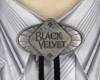 Vintage 1980s Black Velvet Bolo Tie: Western Cowboy Necktie