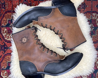 Vintage 1980s Lace Up Cowboy Boots: Rockabilly Rodeo Ankle Boots, Size 8.5