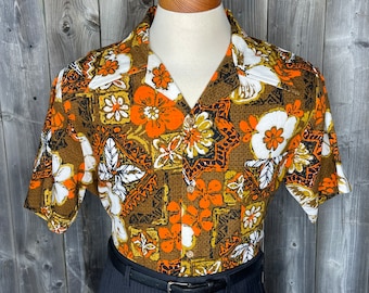 VINTAGE 1970s JC Penney Hawaiian Shirt / Barkcloth / Aloha Shirt / California / Coconut Buttons / Made In USA / Dead Stock / True Vintage