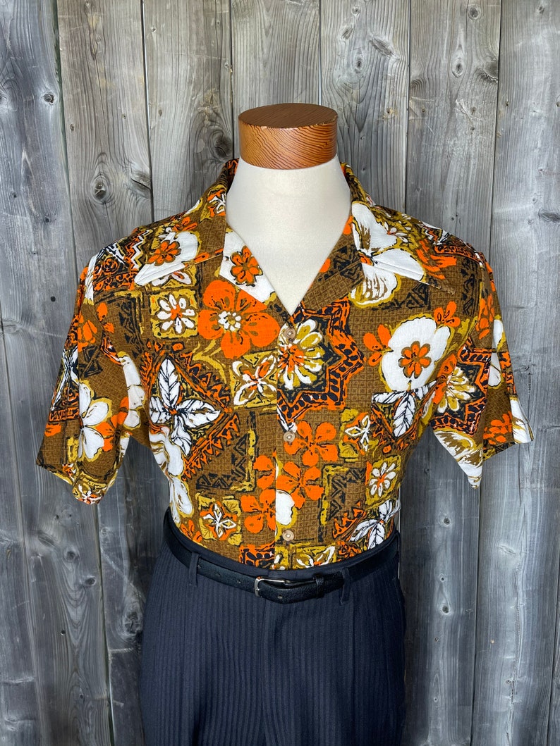 VINTAGE 1970er Jahre JC Penney Hawaiihemd / Barktuch / Aloha Hemd / California / Kokosnuss Knöpfe / Made In USA / Dead Stock / True Vintage Bild 1