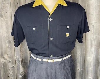 1940s - 50s Vintage Rayon Bowling Shirt / Size - Extra Large