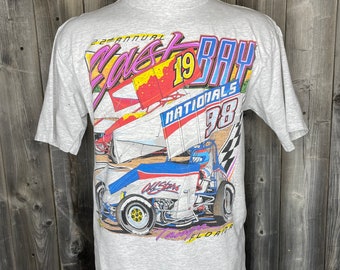 VINTAGE 1990er Jahre East Bay Tampa Florida Sprint Car T-Shirt 1998 / Arizona Sport Shirts / 22. Jahrestagung / Augsburger / Made in USA / Single Stitch