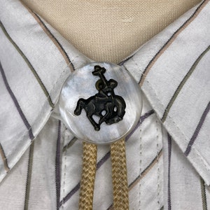 Vintage 1970s Bucking Bronco Bolo Tie: Western Cowboy Rodeo Neckwear