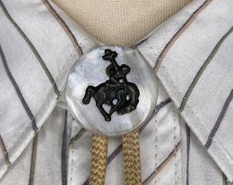 Vintage 1970s Bucking Bronco Bolo Tie: Western Cowboy Rodeo Neckwear