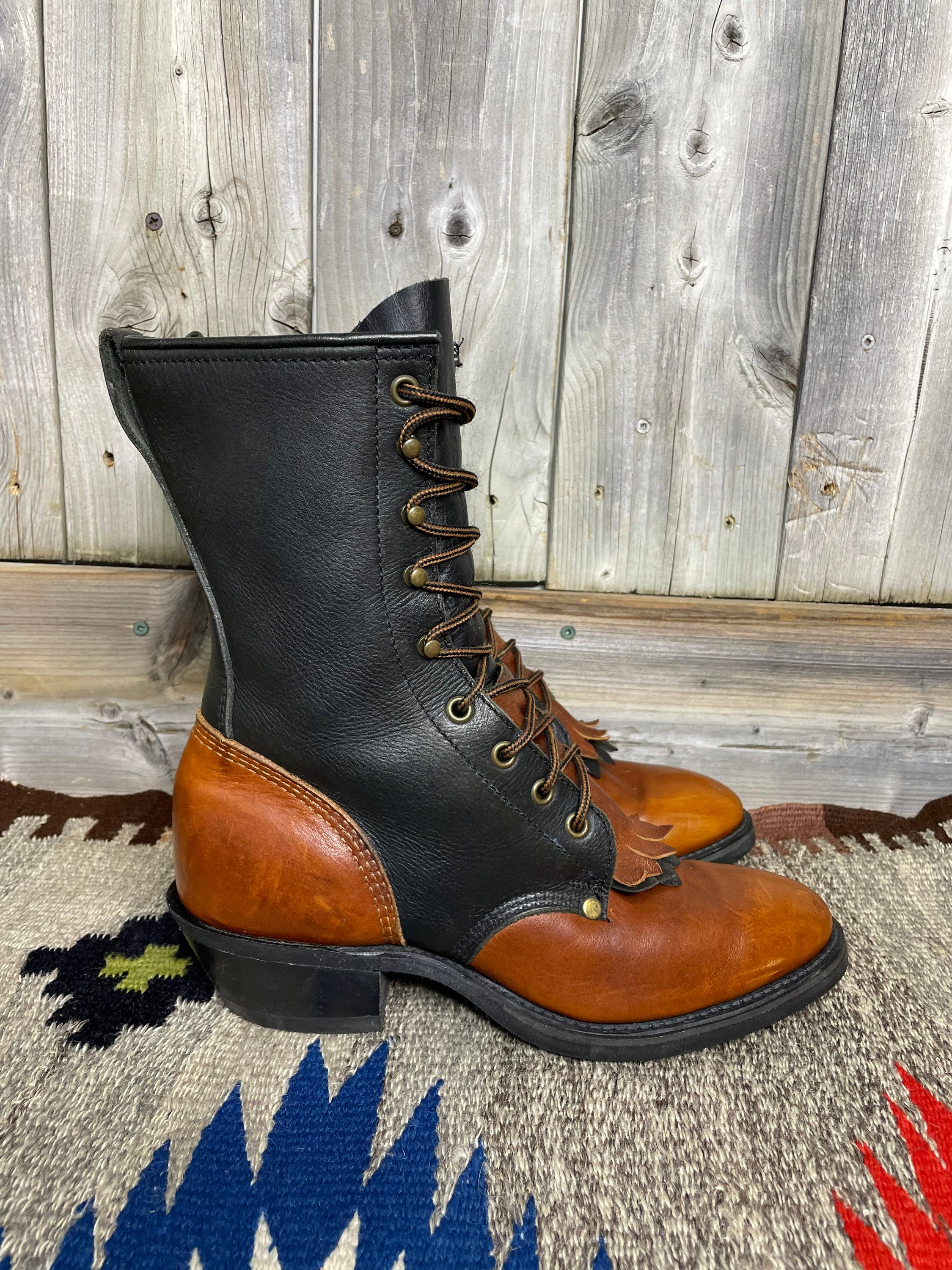 VINTAGE 1990s Lace up Cowboy Boots / Unisex / Western Boots / Rodeo