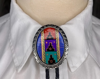 VINTAGE 1990-tals Native Bolo-slips / Handmålad / Western / Cowboy / Texas / Cowgirl / Rockabilly / Country / Vaquero / Southwest