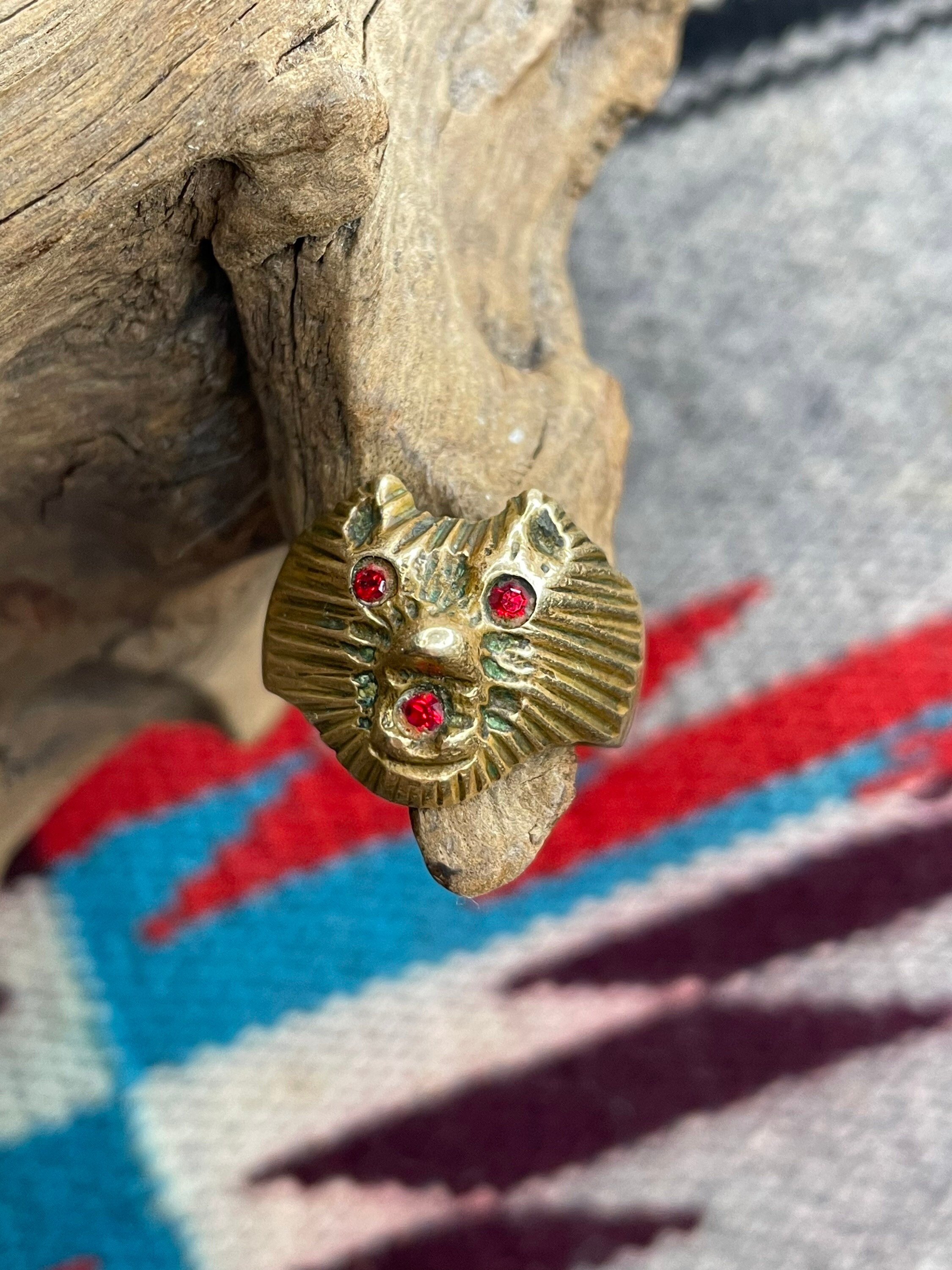 VINTAGE 1950s Tiger Lion Rare Mexican Souvenir Ring Rhinestone / Jewels