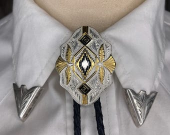 Corbata bolo festoneada estilo suroeste de Montana Silversmiths, vintage de la década de 2000 / Country / Western / Rockabilly / Teddy Boy / Boda / Vaquero / Nashville