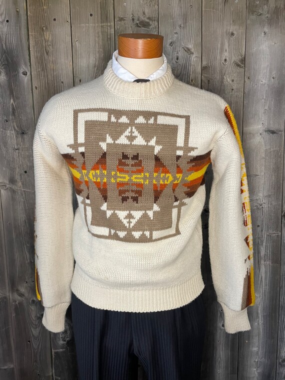 VINTAGE 1970s JCPenney Sweater Navajo Pattern / N… - image 9