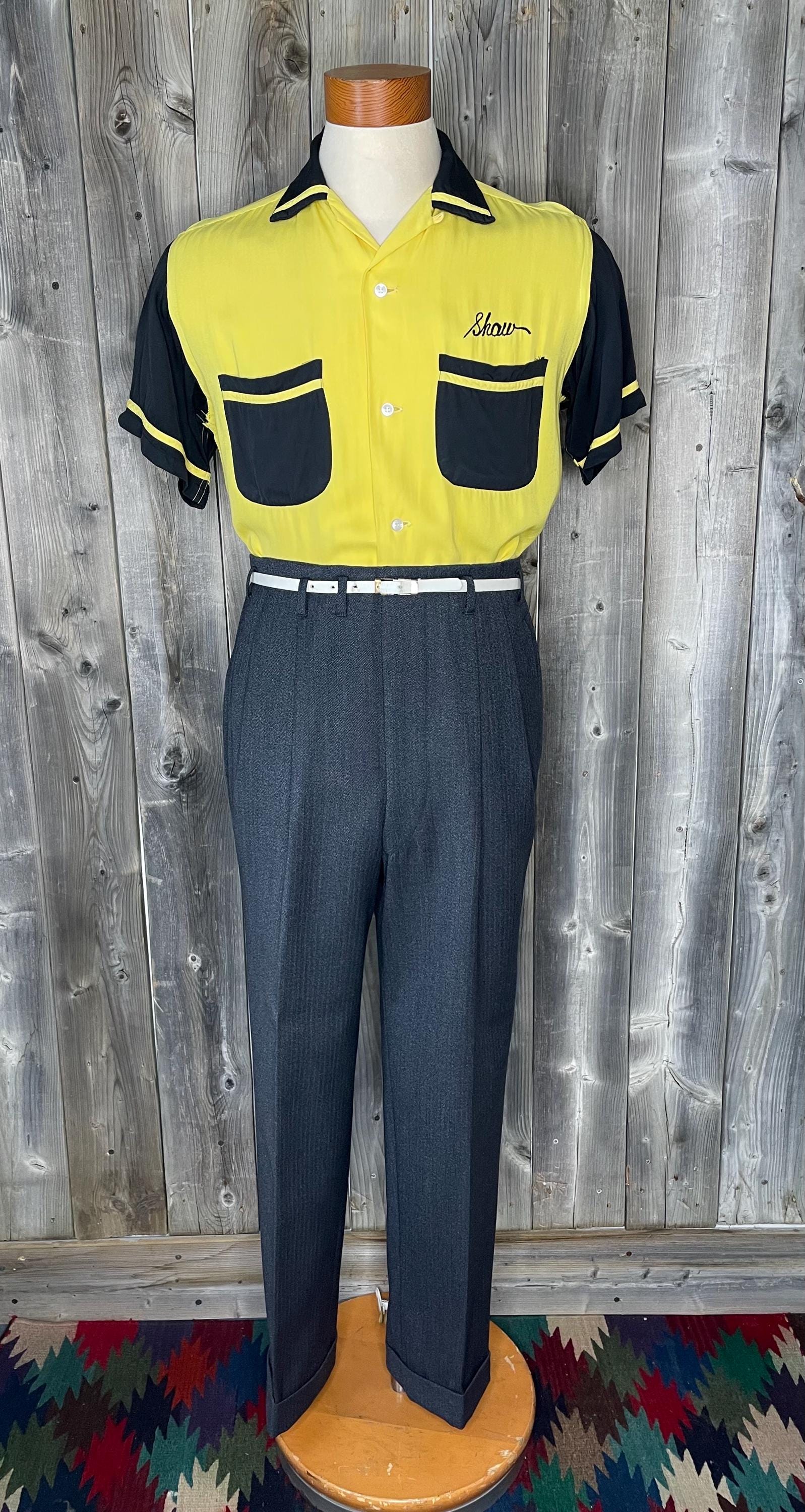 Vintage 1950s Hilton Bowling Shirt Green Two Tone Button Up