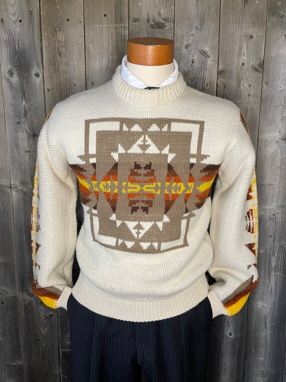 VINTAGE 1970s JCPenney Sweater Navajo Pattern / N… - image 3