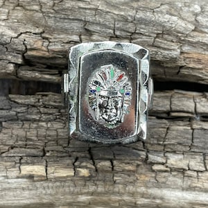 Vintage 1950s Chief Aztec Warrior Ring: Souvenir Biker Jewelry, Size 11.5