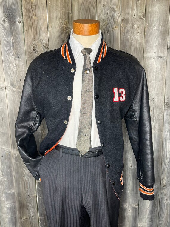 Vintage 1970s Leather Sleeve Varsity Jacket: Black Panther Vintage 1970s Leather Sleeve Varsity Jacket: Black Panther