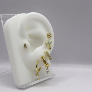 Earrings 925 silver 18k gold plated - hoop earrings with pendant - tragus piercing flat back - helix plug gold