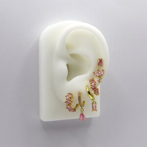 Hoop earrings 925 silver - earrings with pink zircon - minimalist stud earrings