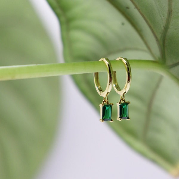 Earrings silver 925 gold plated - hoop earrings gold green - emerald green earrings - earrings with stone green, blue, pink, black, transparent