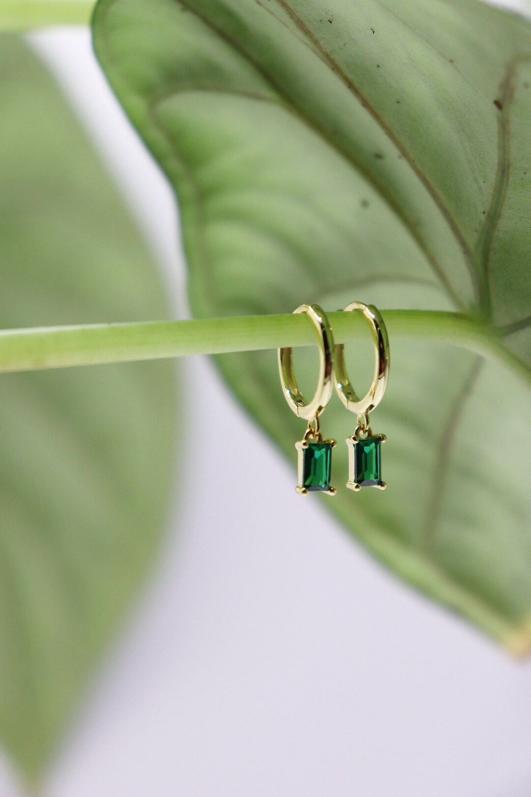 Earrings Silver 925 Gold Plated Hoop Earrings Gold Green Etsy
