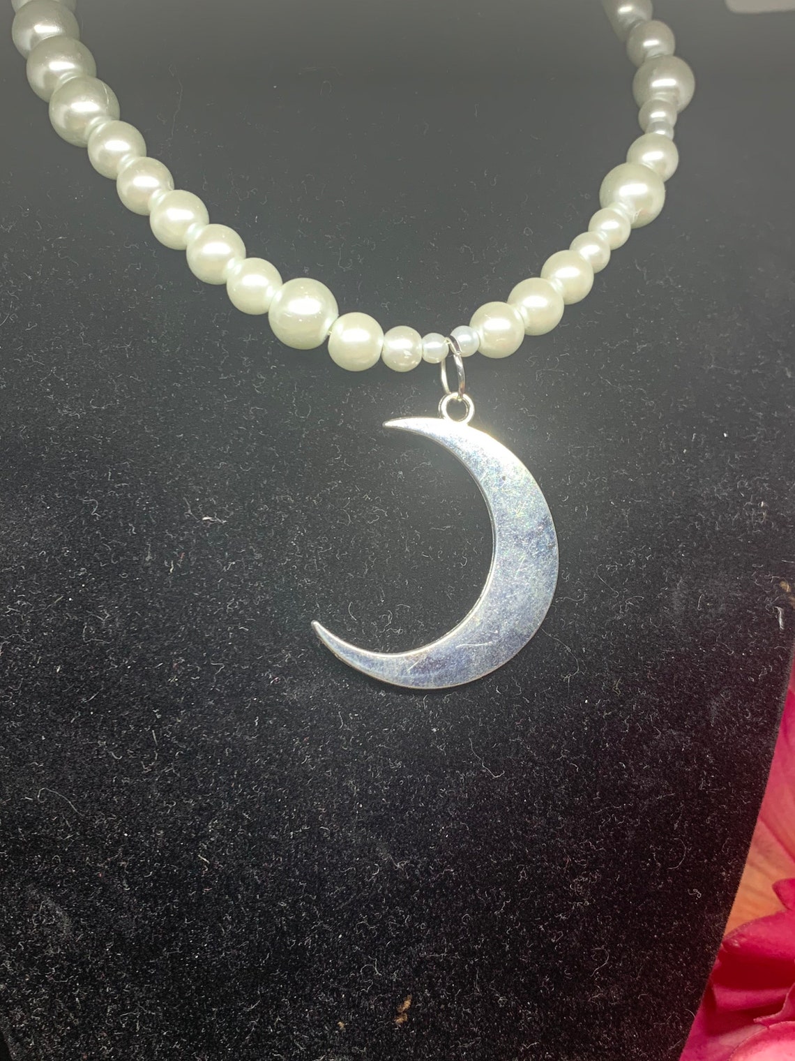 Beaded moon necklace Charm necklace Etsy